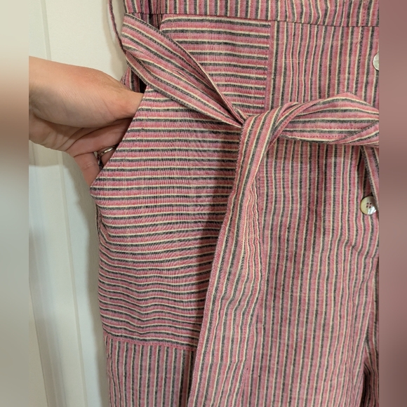 FRNCH Laurena Stripe Woven Jumpsuit Cotton Blend Pink Size L Pink White - Picture 7 of 13